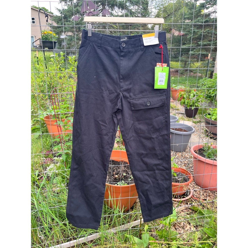 Houston White minimalist Mens Black Cotton Twill Cargo Pants Straight Leg Size S
